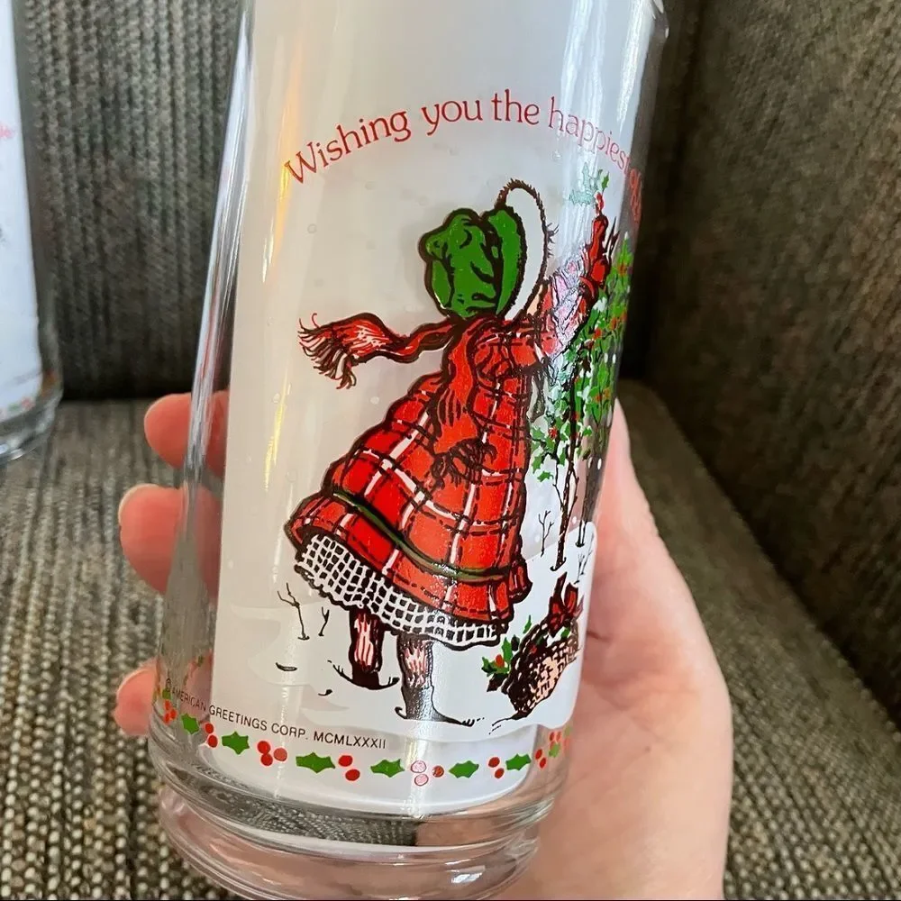 3 Vintage 1982 Holly Hobbie American Greetings Holiday Drinking Glasses Coca Col